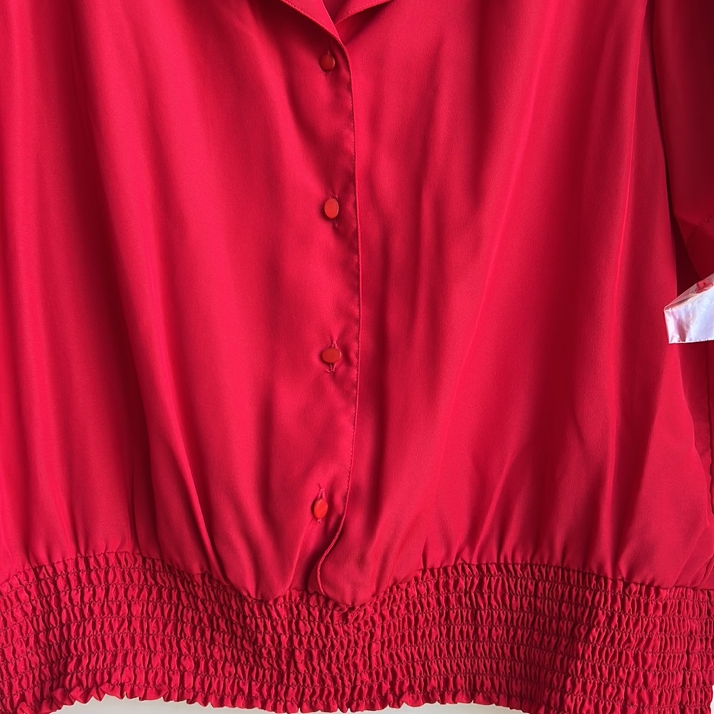 Vintage Laura & Jayne Collection Red Button up Smocked Hem blouse - Picture 8 of 11